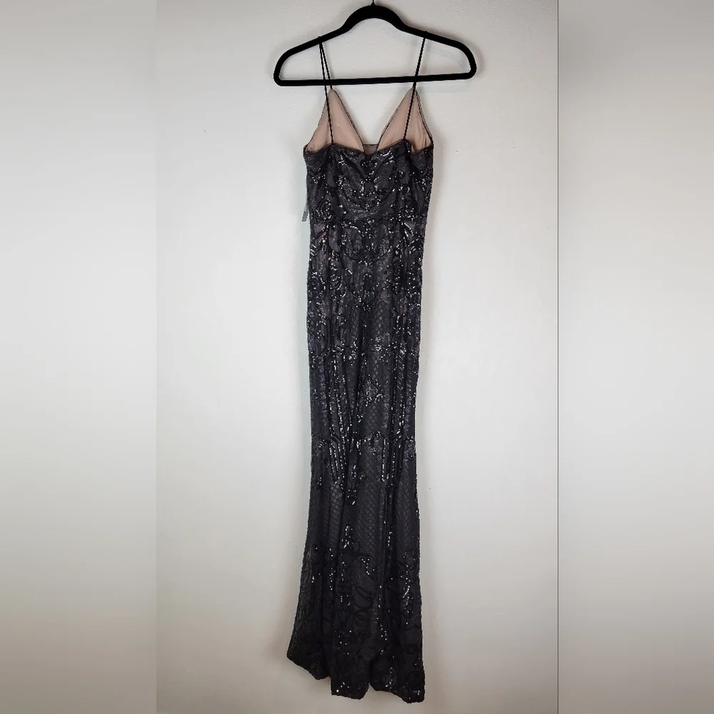 NWT Betsy & Adam Embellished Illusion-Inset Gown in Black Tan Size 2 - Picture 5 of 16